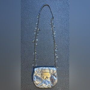 White House Black Market Silver Snakeskin Style Metallic Purse With Beads Small